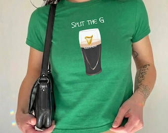 Split The G St Patrick's Day Baby Tee, Y2K Guinness Crop Top