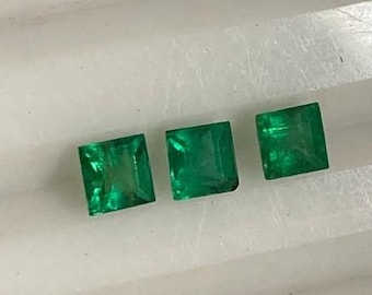 Natural square zambian emerald 0.75 ct , 3 pieces lot, 3.70 mm matched