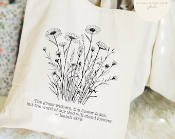 Jesaja 40:8 bloemen bijbelvers SVG png | Christelijk draagtasontwerp (digitale download)