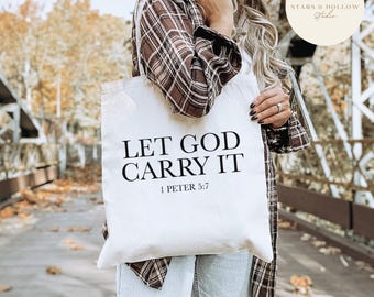 1 Peter 5:7 Bible Verse SVG PNG | Let God Carry It PNG, Christian Tote Bag Design (Digital Download)