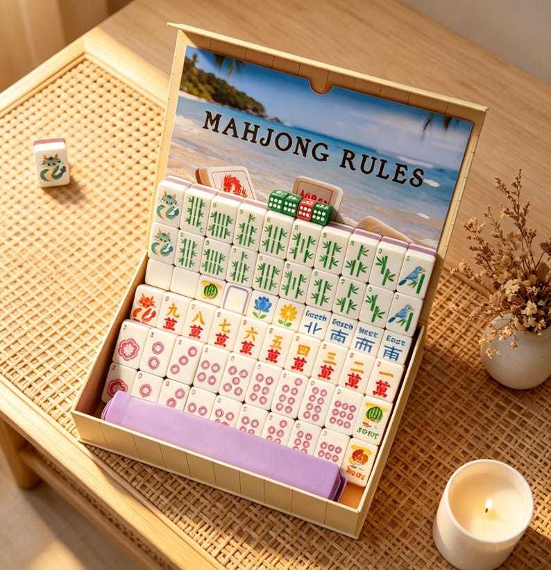 Floating Waterproof Mini Mahjong Tiles Set, Cute Dragon Floral Cartoon Mahjong, Portable Travel Pool Beach Mahjong Game, EVA Foam Lightweigh image 1