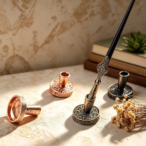English: Ornate Engraved Dip Pen & Slant Dip Pen Holder, Durable Zinc Alloy Metal Calligraphy Tool, Multiple Color Options