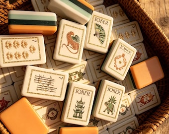36 Size Premium Striped Acrylic American Mahjong Tiles | Complete Mah Jong Set Tiles, Custom Illustrated Art Mahjong Game Pieces,