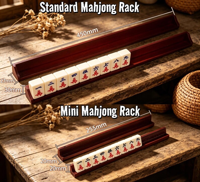 Set of 4 Wooden Mahjong Rack | Standard & Mini Mahjong Tile Holder ...