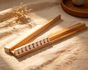 16.5" Pine Wood Mahjong Tile Racks with Magnetic Pushers, Set of 4