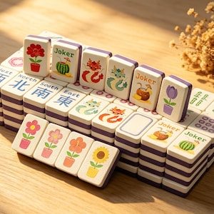 Floating Waterproof Mini Mahjong Tiles Set, Cute Dragon Floral Cartoon Mahjong, Portable Travel Pool Beach Mahjong Game, EVA Foam Lightweigh image 3