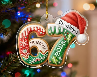 Custom Six Seven 2D Flat Ornament, Number Meme Xmas Decor, 6 7 Tree Decoration, Personalized Gen Alpha Christmas Gift, Teen Holiday Keepsake