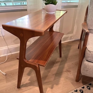 Modern Cherry Wood Side Table – 2-Tier Slim Nightstand