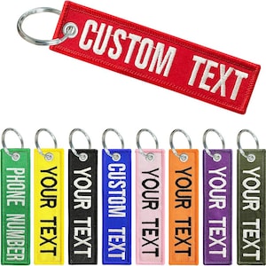 Custom Embroidered Keychain, Personalized Text, Jet Tag