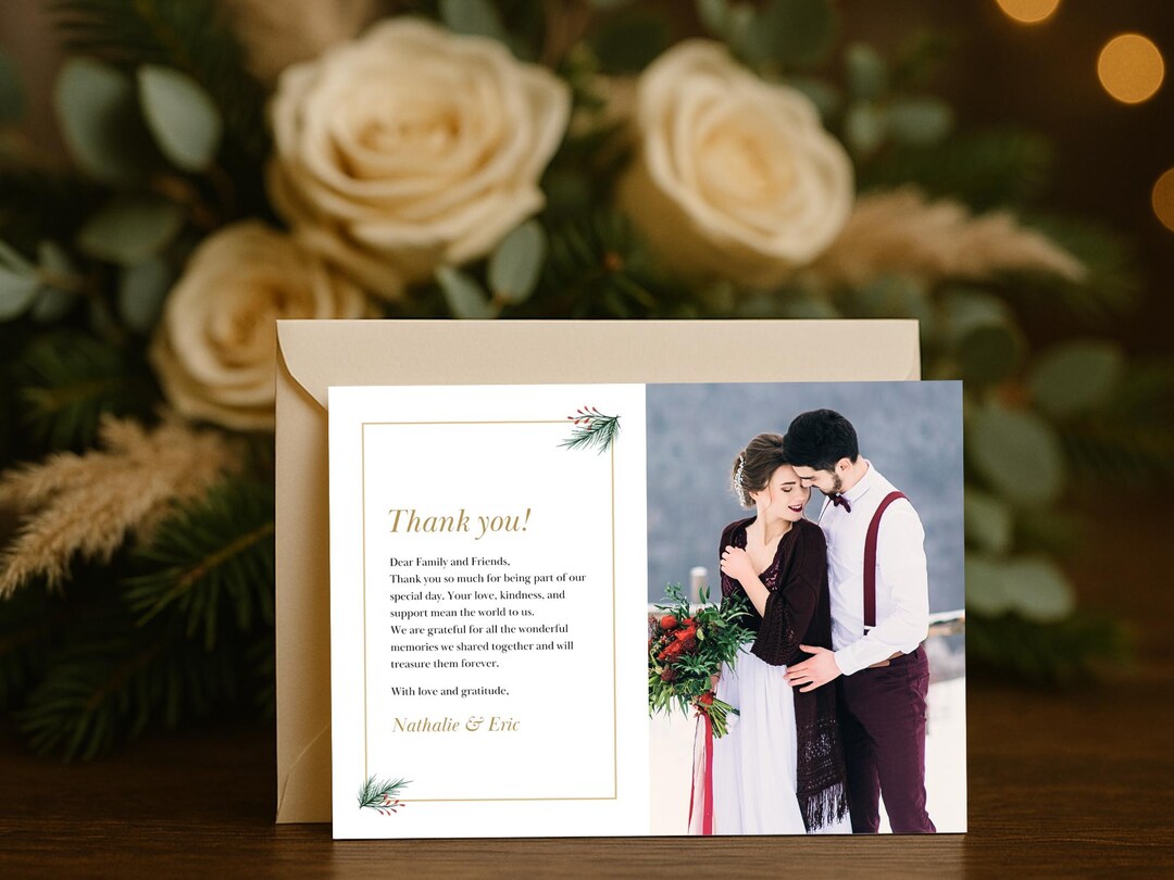 Winter Wedding Thank You Card Template | Editable Canva Template ...