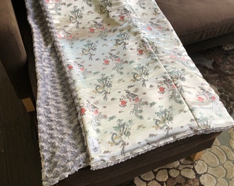 Silver Dragon & Phoenix Brocade Extra Large Throw Blanket, "The New Yorker"