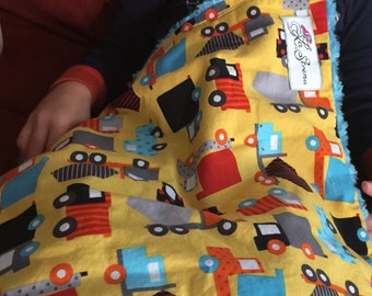 Yellow Dump Trucks & Cement Trucks Mini Baby Blanket: "Rollin' River" Yummy