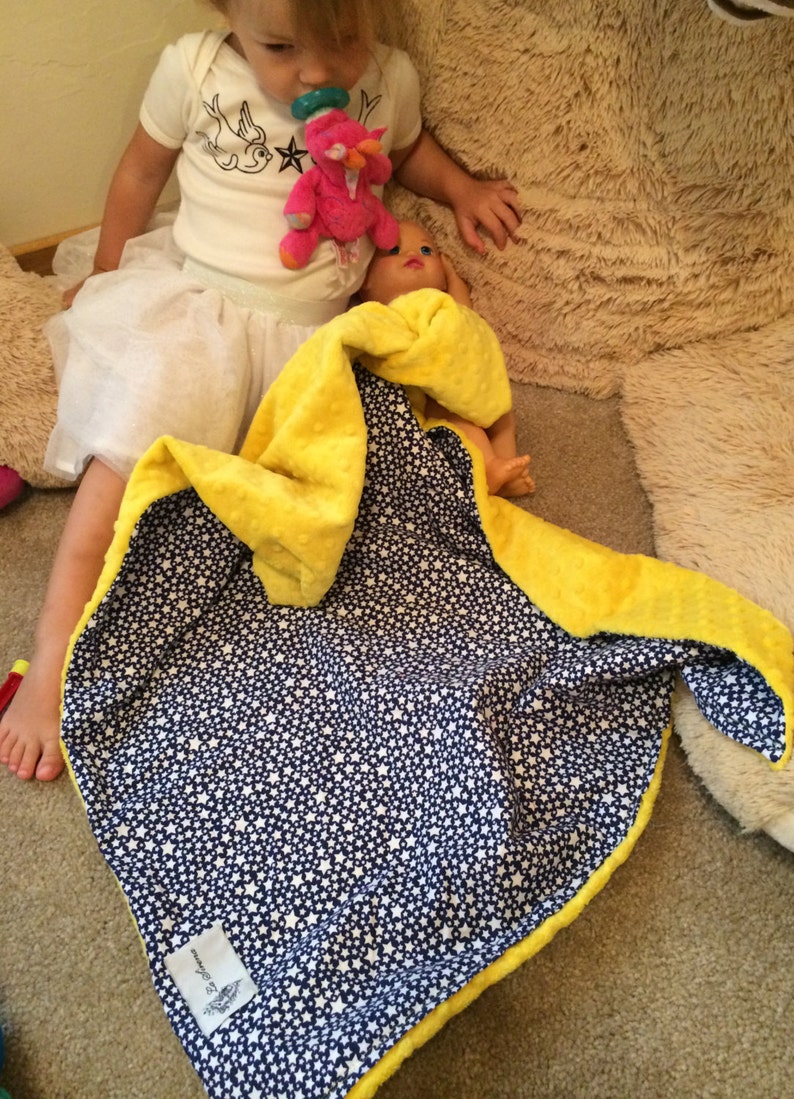 Navy & White Stars With Yellow Minky Baby Blanket august Finn Etsy