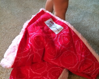 Baby Girl Blanket Red & Pink Sacred Heart Brocade: "Eva Jane" Baby Blankie