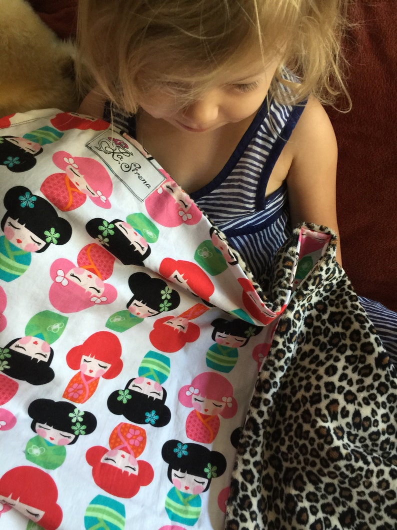 Colorful Japanese Kimono Girls /& Velvety Cheetah Minky Baby Blanket Charlie Girl