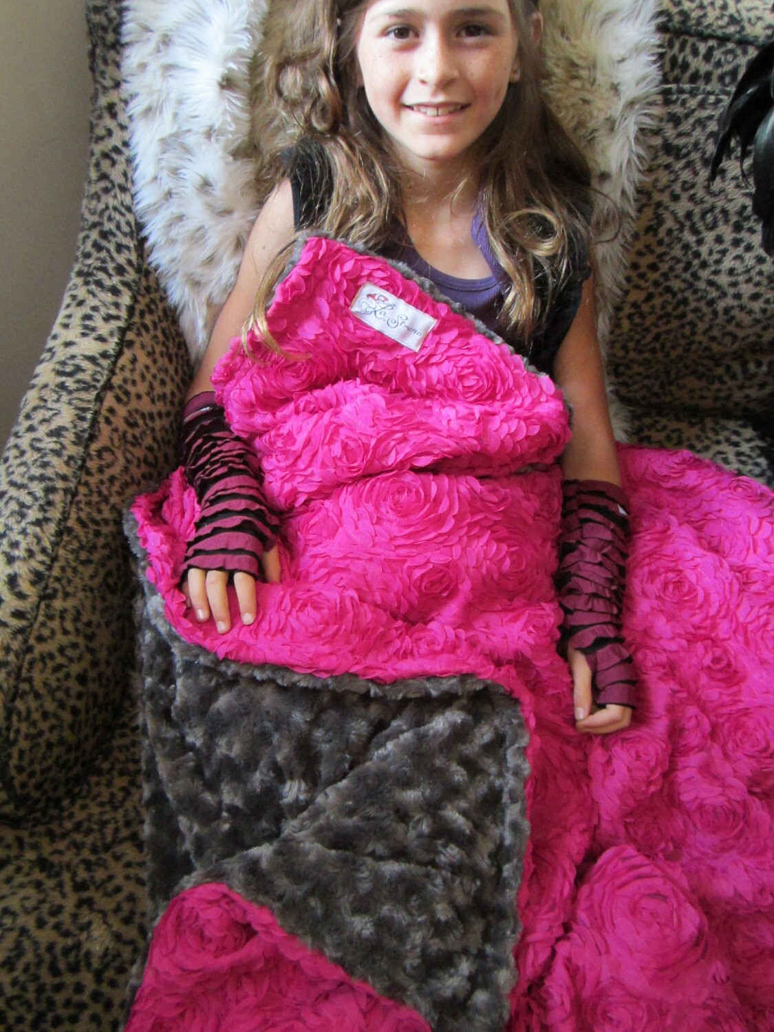 Fucsia Flower/gray Minky Throw Blanket posey Etsy