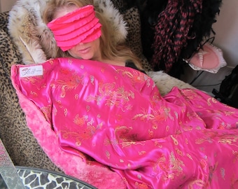 Hot Pink Dragon Brocade Throw Blanket: "Princess" Jr. Big Bad Blankie