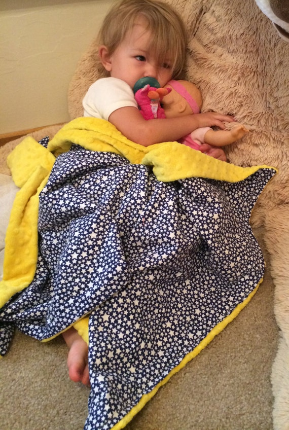 Navy White Stars With Yellow Minky Baby Blanket august Finn Etsy