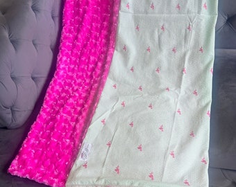 Lime Seersucker & Pink Flamingo Throw Blanket: "DD's Mingo's"