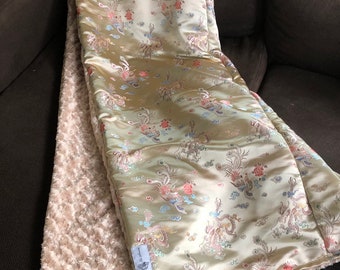 Extra Large Champagne Dragon Brocade Blanket  "Fancy Nancy"