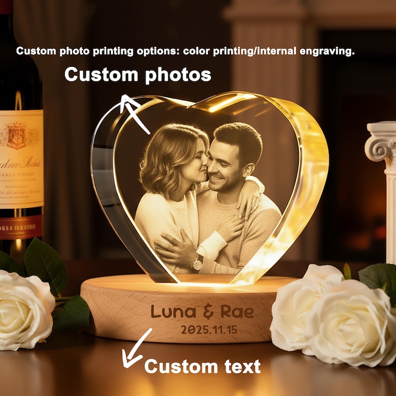 Personligt 3D-kristallfotoporträtt med LED, 3D-kristallfoto, graverat kristallfoto med ljus, julklapp till henne/honom, årsdagspresent bild 5