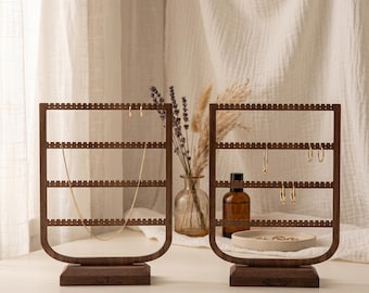 Wooden Jewelry Display Stand, Earring Holder Organizer, Personalized Necklace Stand, Walnut Jewelry Organizer Rack,Mother's Day Gift For Her