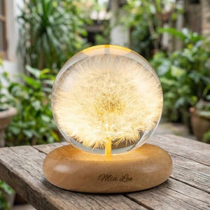 Dandelion Epoxy Resin Lamp, Real Flower Night Light, Preserved Dandelion Lamp, Wooden Resin Table Lamp, Personalized Gift,Birthday Gift Idea