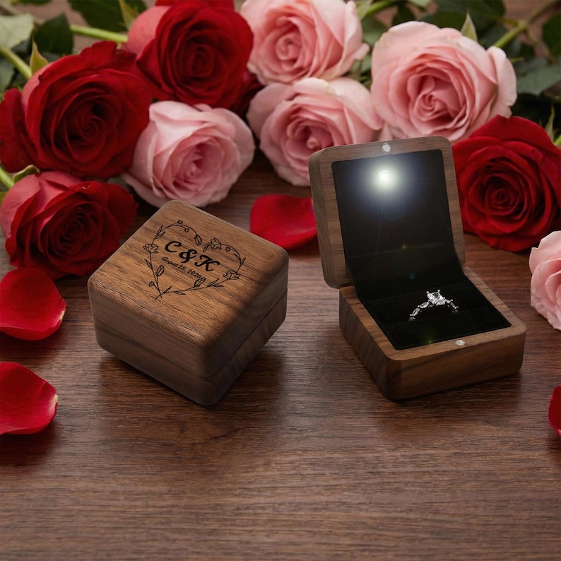 Personalized Square LED Engagement Ring Box Lighted Ring Box Custom ...