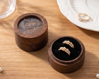 カスタム刻印入り木製ウェディングリングボックス（透明アクリルカバー付き）、パーソナライズされた婚約指輪ホルダー、リングベアラー記念品ボックス、彼女へのギフト