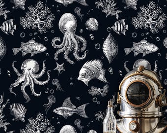 Oktopus Tapete: Oktopus Wandbild zum Abziehen und Aufkleben