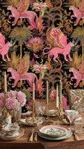 Pink & Gold Winged Leopard Peel and Stick Wallpaper: Dark Jungle Tropical Forest Mural