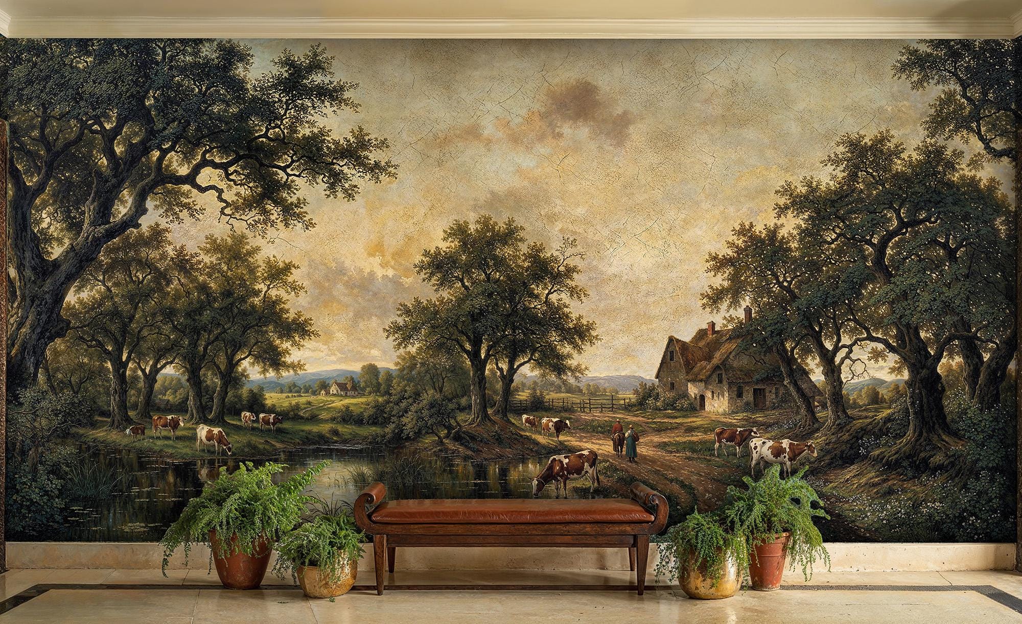Panoramic Rustic Farmhouse Landscape Peel and Stick Wallpaper: Vintage ...