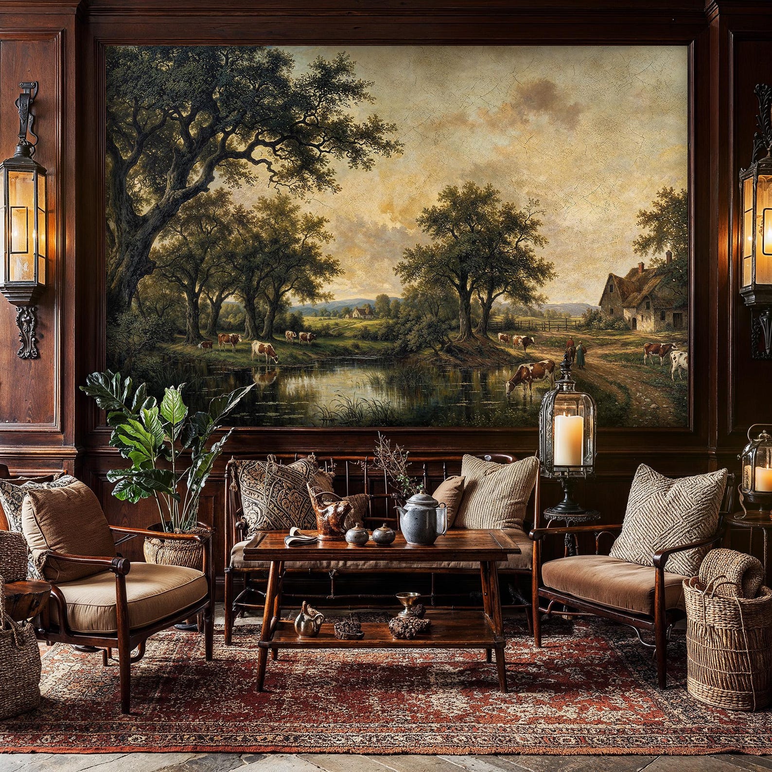 Panoramic Rustic Farmhouse Landscape Peel and Stick Wallpaper: Vintage ...
