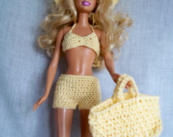 PDF crochet Pattern for Beach Outfit for Fashion Dolls, Modern Doll Clothes for Crochet, Boy Shorts Bikini, Fun for Girls, Collectible