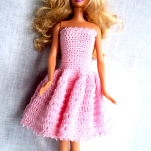 pdf pattern for pretty pink dress fashion doll crochet beginner to intermediate modern doll outfit clearly written tutorial