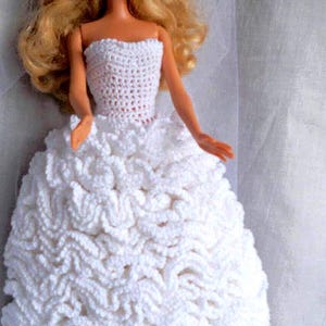 Patrón PDF de vestido de novia de ganchillo: ropa para muñeca, velo y tiara