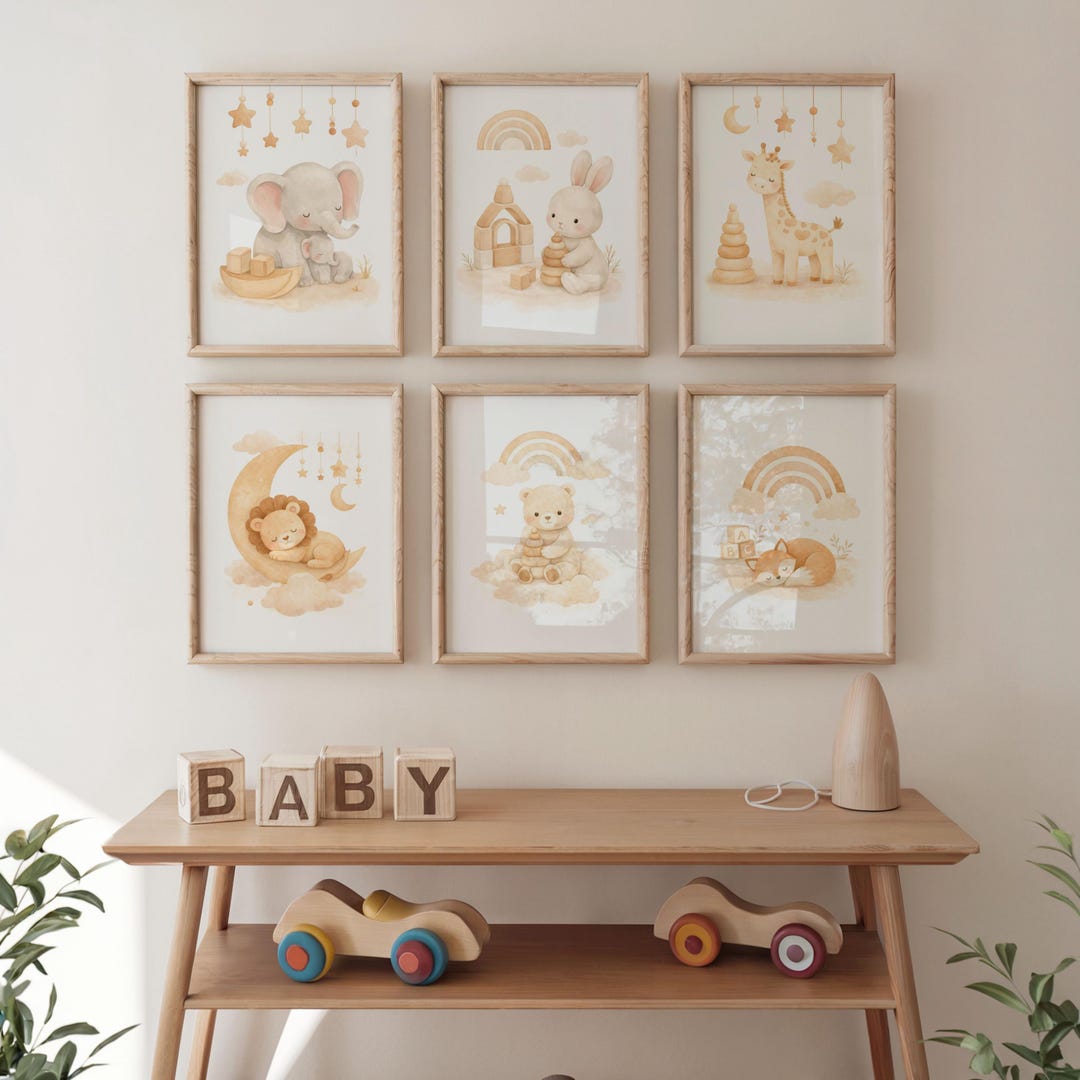 Montessori Nursery Wall Art Set of 6, Neutral Animal Prints for Baby ...