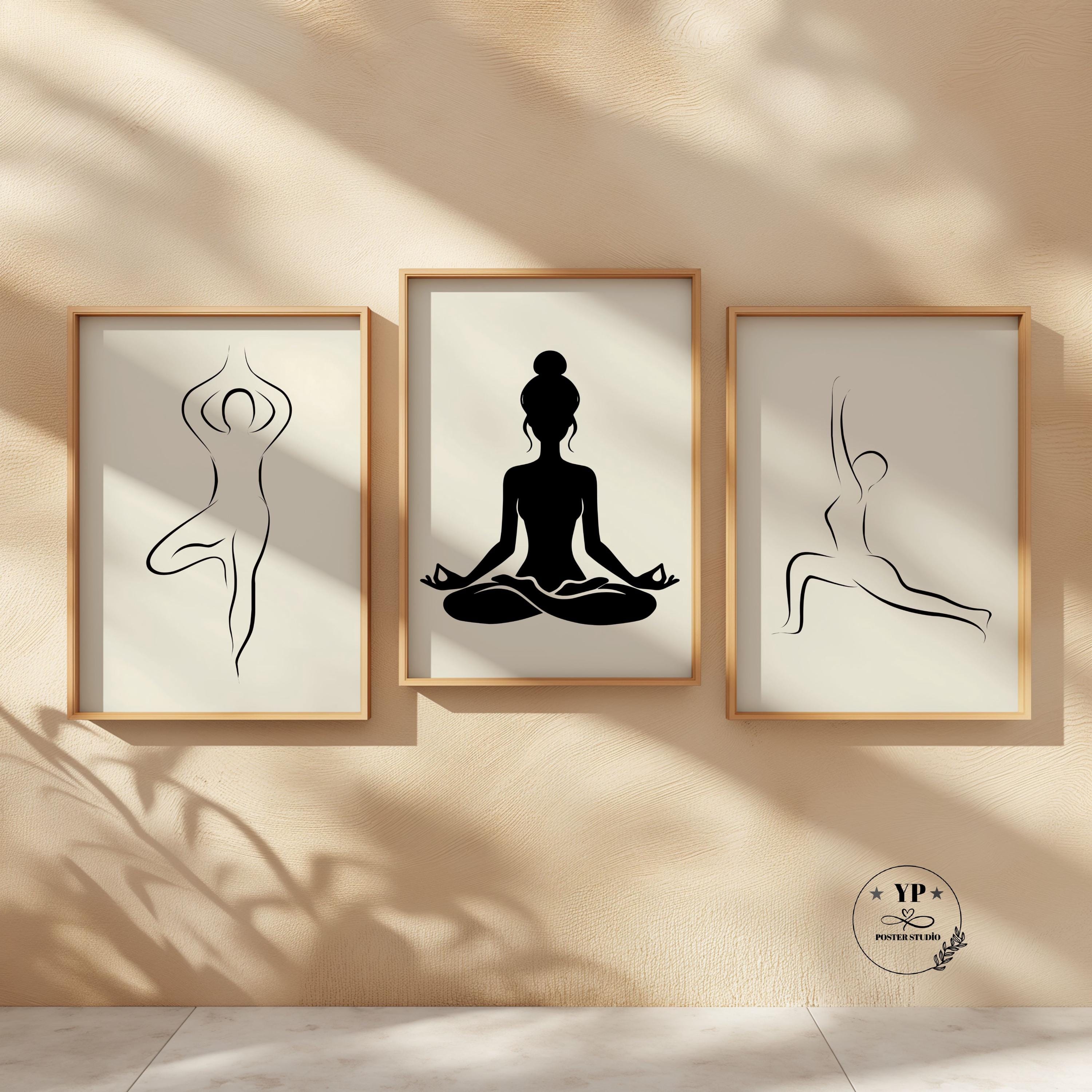 Yoga Wall Art Set of 3 – Zen Line Art Prints, Mindfulness Meditation ...