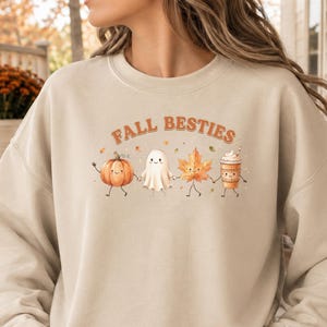 Fall Besties Sweatshirt, Pumpkin Ghost Leaf Coffee Watercolor Graphic, Autumn Friends Hoodie