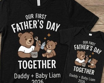 Personalisiertes Geschenk zum Vatertag 2026 | Personalisierte Papa Baby passende Shirt Set Teddy Outfit