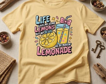 Camiseta cristiana estampada / Comfort Colors 1717 de algodón con el lema "Jesús hace limonada"