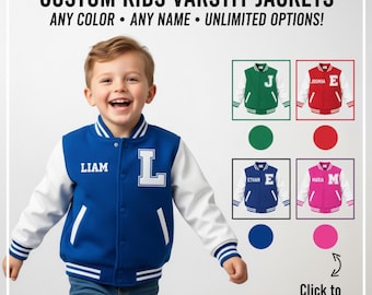 Custom Kids Varsity Jacket – Personalized Letterman Jacket with Name & Number – Baseball Jacket, Monogram Jacket, Baby Boy Coat, Kids Jacket