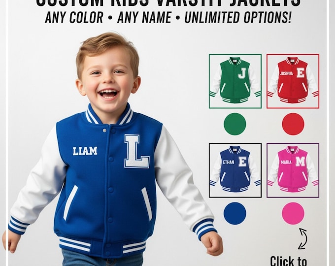 Custom Kids Varsity Jacket – Personalized Letterman Jacket with Name & Number – Baseball Jacket, Monogram Jacket, Baby Boy Coat, Kids Jacket