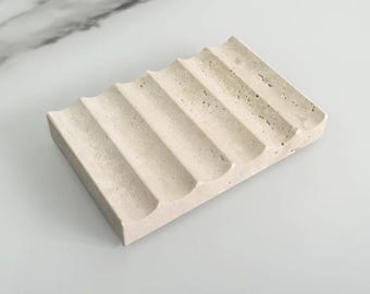 Handmade Beige Travertine Marble Soap Dish: Modern Bathroom Decor