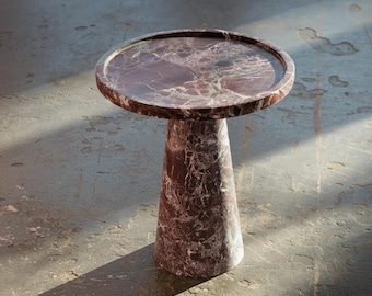 Rosso Levanto Marble Side Table | Cone Pedestal Accent Table