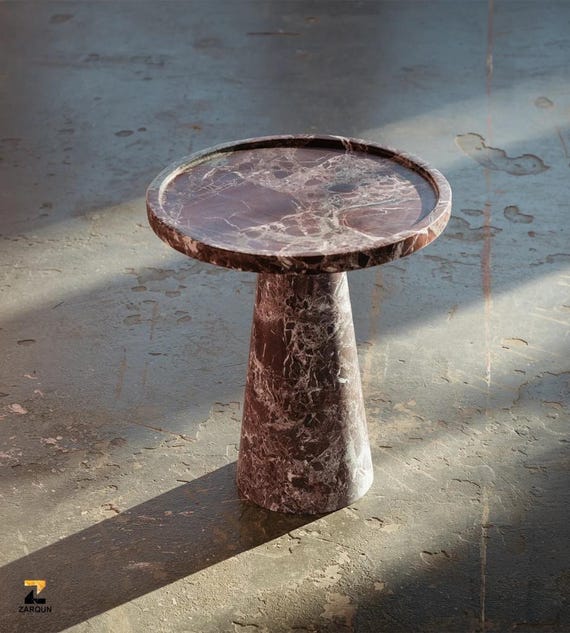 Rosso Levanto Marble Side Table | Cone Pedestal Accent Table