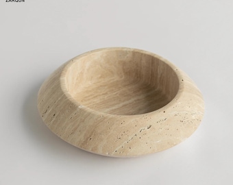 Handcrafted Travertine Bowl: Minimalist Home Decor Centerpiece