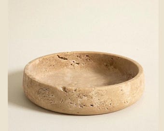 Natural Travertine Bowl | Stone Decorative Fruit Bowl | Table Centerpiece