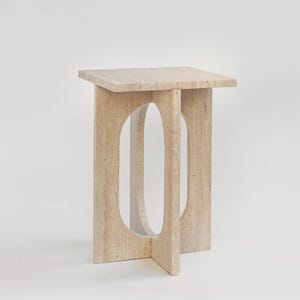 Handmade Travertine, Calacatta And Nero Marquina Side Table | Modern Geometric Accent Table