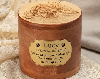 Engraved Dog Urn – Custom Pet Memorial Box, Alder Wood Keepsake